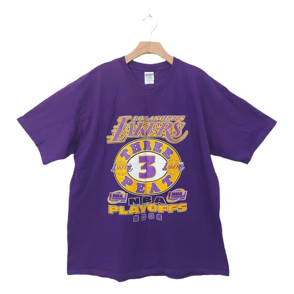 Vintage 2002 Los Angeles Lakers Tree Peat Fever Playoffs Mens T-Shirt XL Purple